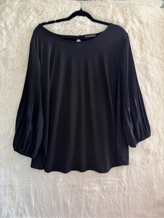 Adrianna Papell Tops - Adrianna Papell Womens Pleated Balloon Sleeve Knit Top Size 2X Black Minimalist